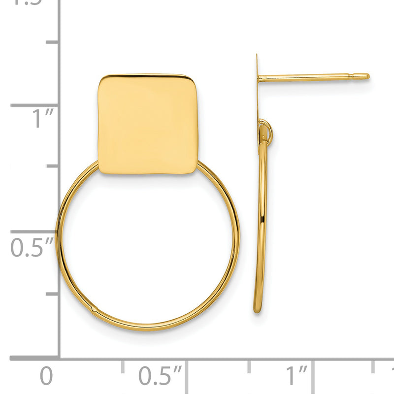 14K Polished Square Open Hoop Earrings