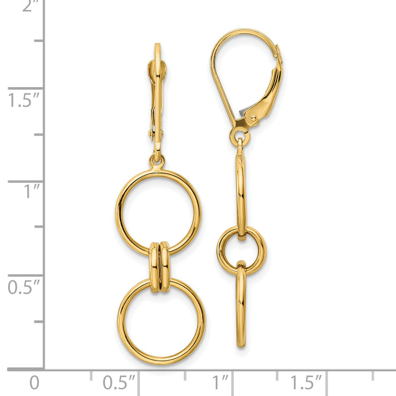 14k Circle Dangle Leverback Earrings