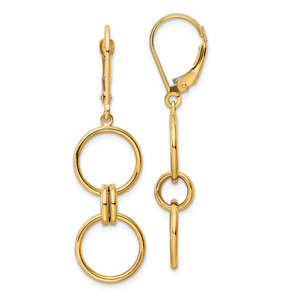 14k Circle Dangle Leverback Earrings