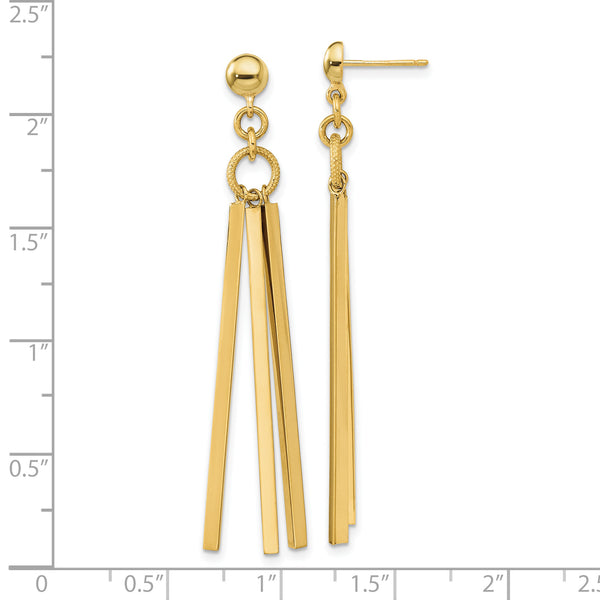 14K Polished 3 Bar Post Dangle Earrings