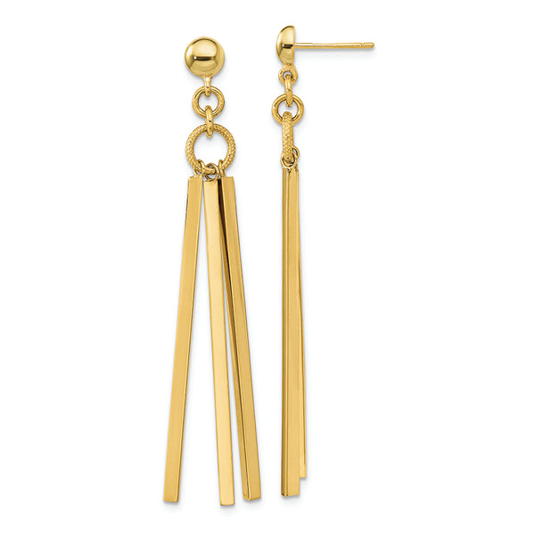 14K Polished 3 Bar Post Dangle Earrings