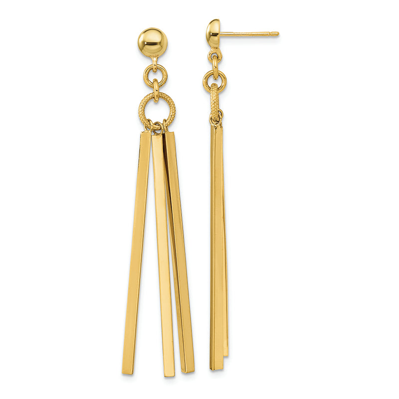 14K Polished 3 Bar Post Dangle Earrings