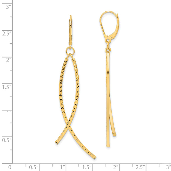 14K Polished Diamond Cut Fancy Dangle Leverback Earrings