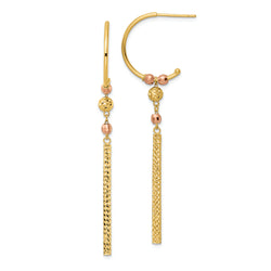 14K Two Tone J-Hoop with Diamond-cut Dangle Earrings