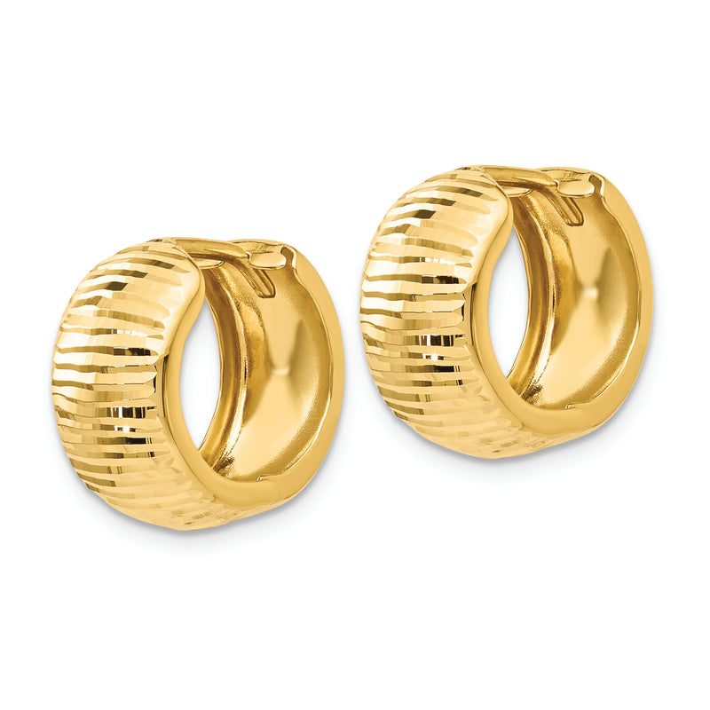 14K Gold Textured and Polished Hinged Hoop Earrings