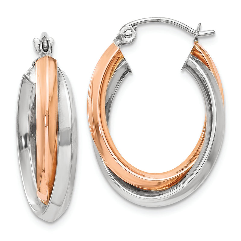 14k Rose and White Gold Polished Oval Tube Hoop Earrings