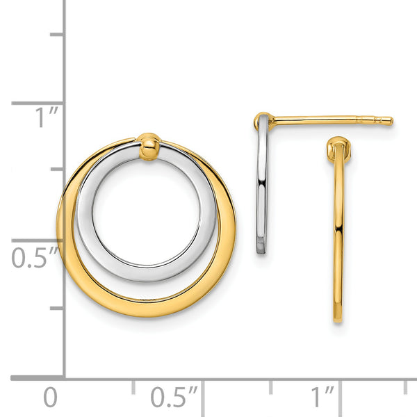 14k Two-tone Circle Front and Back Post Earrings