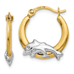 14K & Rhodium Dolphin Hoop Earrings