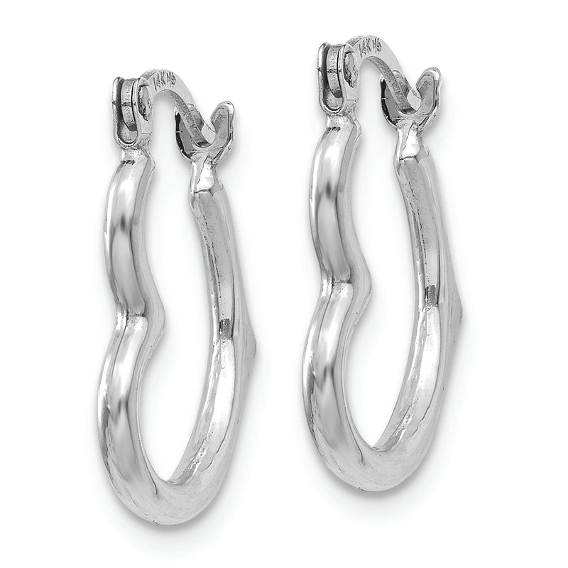 14K White Gold Heart Shaped Hollow Hoop Earrings