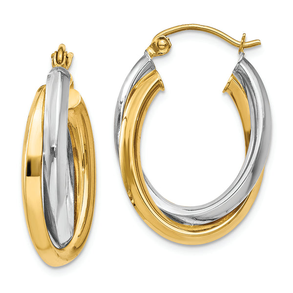 14k Two-tone Polished Double Oval Hoop Earrings