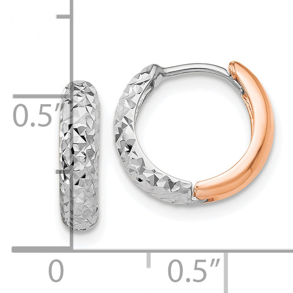 14k Two-tone White and Rose Gold Diamond-cut Hoop Earrings