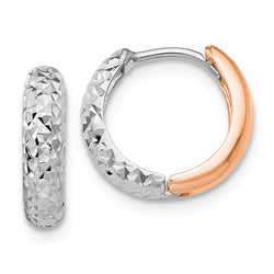 14k Two-tone White and Rose Gold Diamond-cut Hoop Earrings