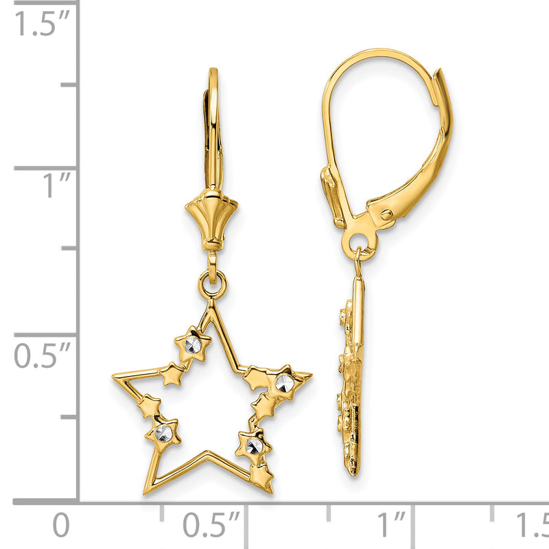 14k & White Rhodium D/C Stars Leverback Earrings