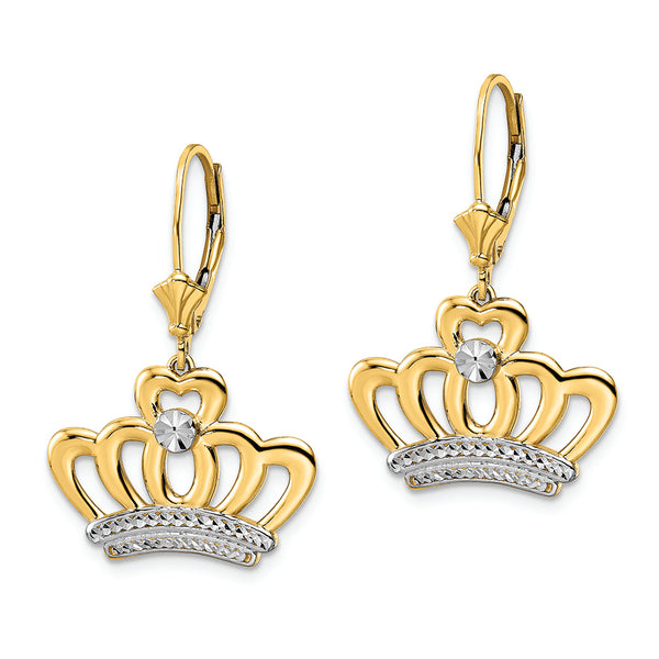 14k & White Rhodium D/C Crown Earrings