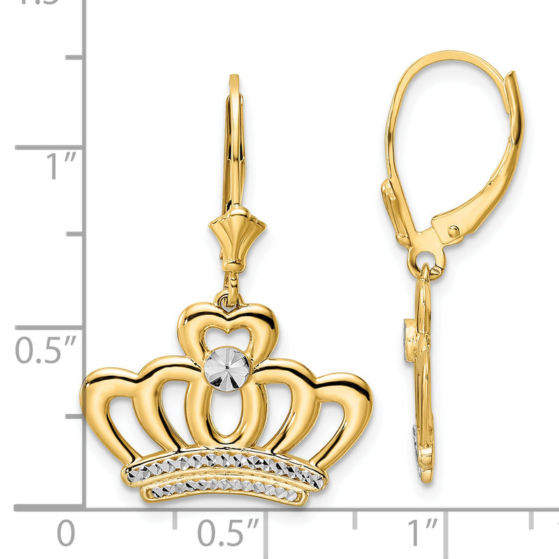 14k & White Rhodium D/C Crown Earrings