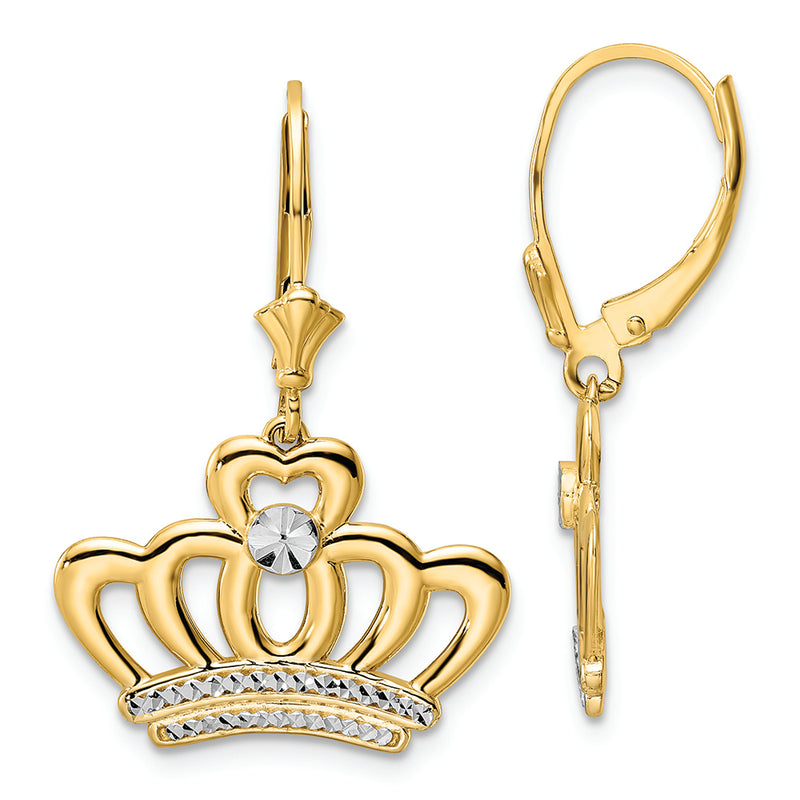 14k & White Rhodium D/C Crown Earrings