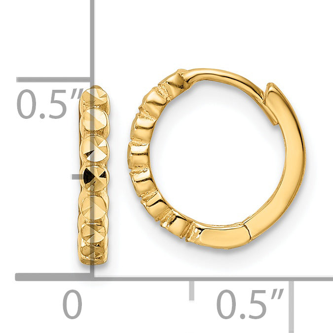 14k Diamond-cut 2x12mm Hinged Hoop Earrings