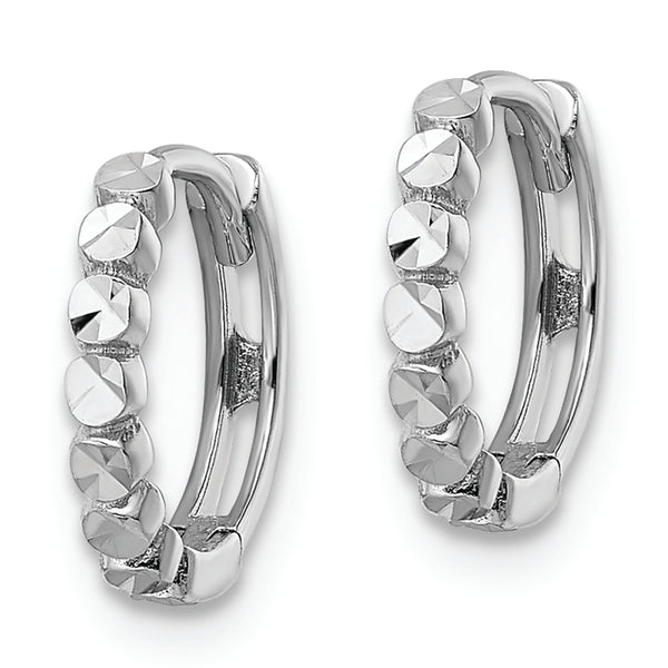 14k White Gold Diamond-cut 2x12mm Hinged Hoop Earrings