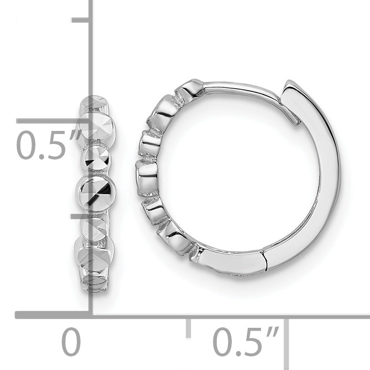 14k White Diamond-cut Circles 2.5x13mm Hinged Hoop Earrings