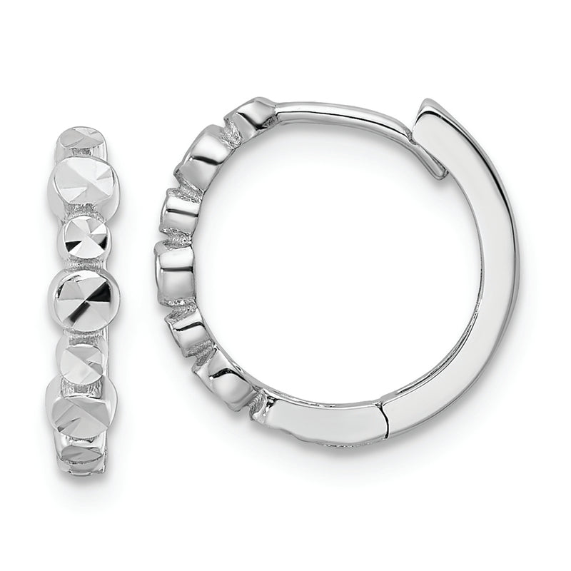 14k White Diamond-cut Circles 2.5x13mm Hinged Hoop Earrings