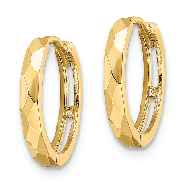 14k Polished Faceted 2x14mm Hinged Hoop Earrings