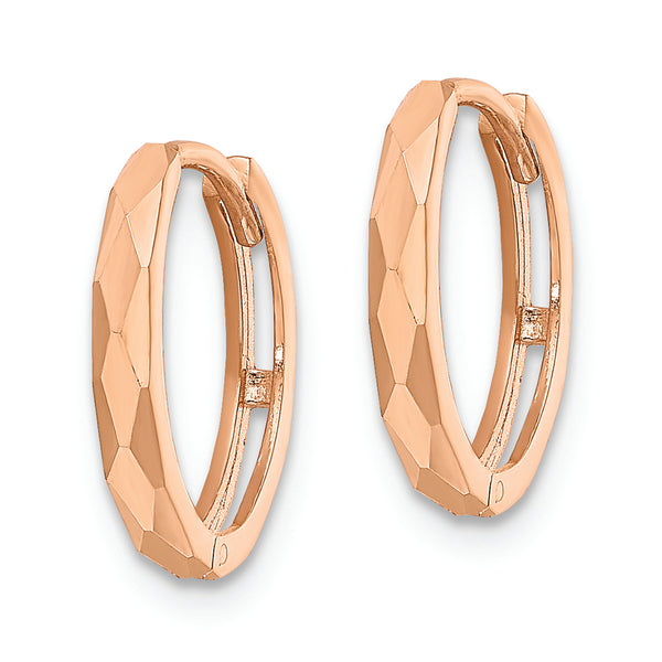 14k Rose Gold Polished Faceted 2x14mm Hinged Hoop Earrings