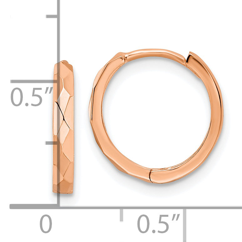 14k Rose Gold Polished Faceted 2x14mm Hinged Hoop Earrings