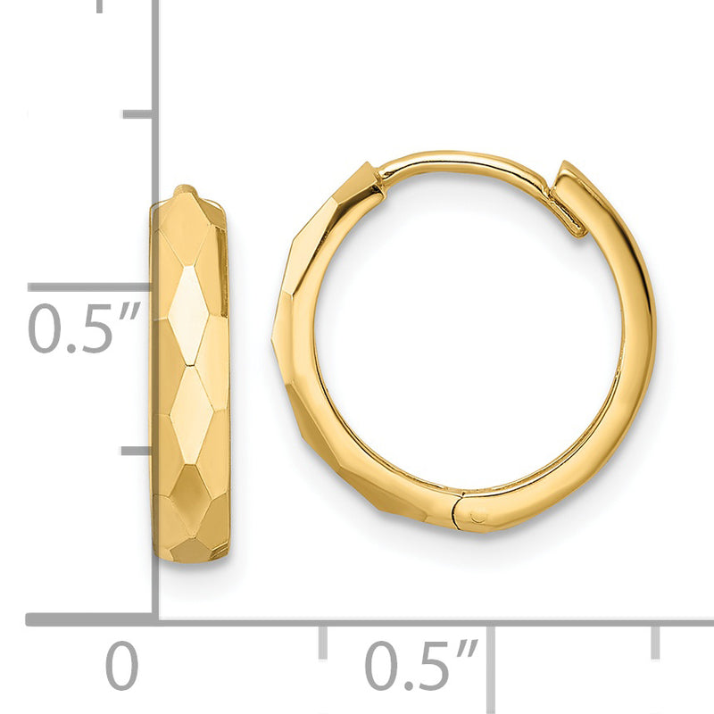 14k Polished Faceted 3x15mm Hinged Hoop Earrings