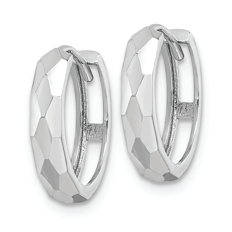 14k White Gold Polished Faceted 3x15mm Hinged Hoop Earrings