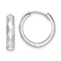 14k White Gold Polished Faceted 3x15mm Hinged Hoop Earrings