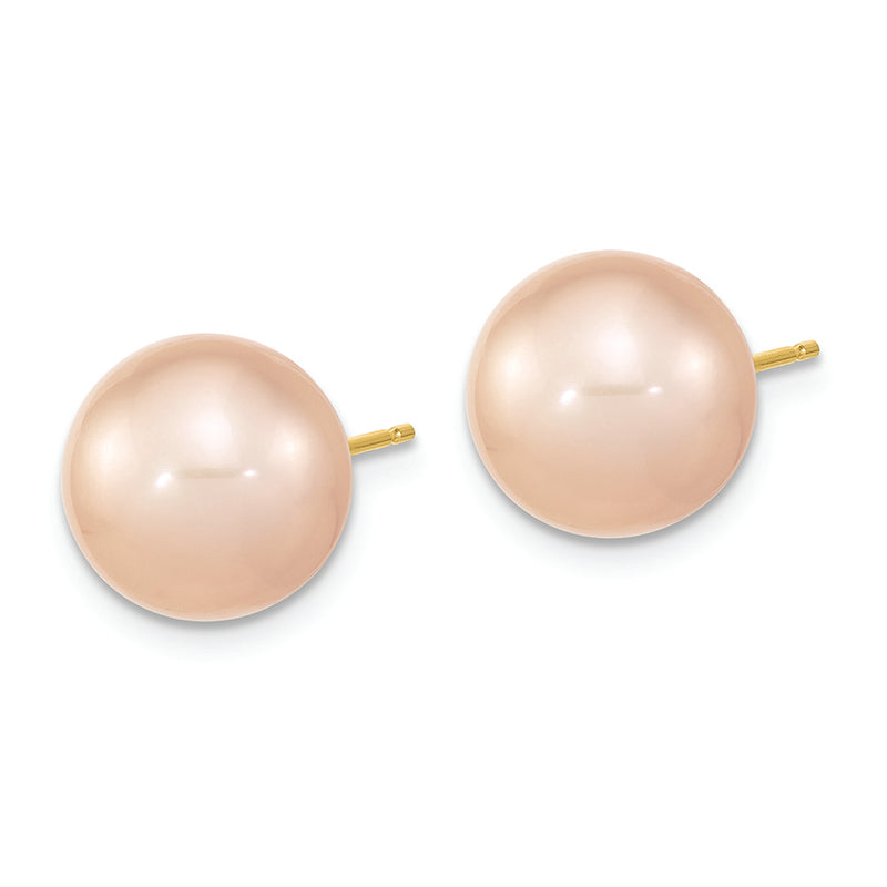 14K 10-11mm Round Pink FWC Pearl Earrings