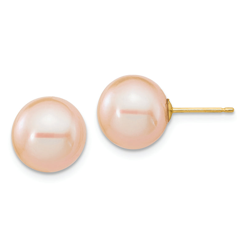 14K 10-11mm Round Pink FWC Pearl Earrings