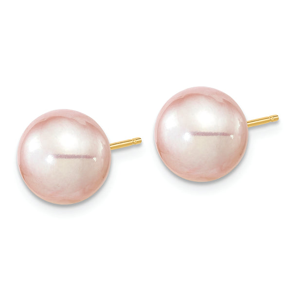 14K 9-10mm Round Purple FWC Pearl Earrings