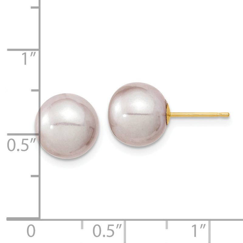 14K 9-10mm Round Purple FWC Pearl Earrings