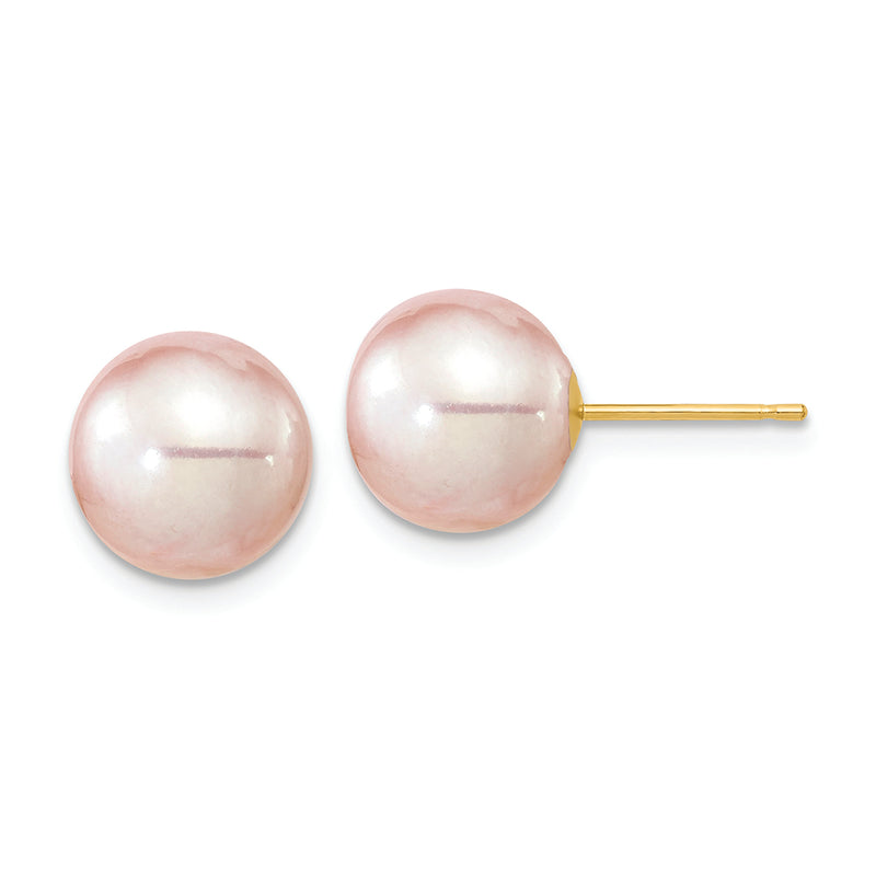 14K 9-10mm Round Purple FWC Pearl Earrings