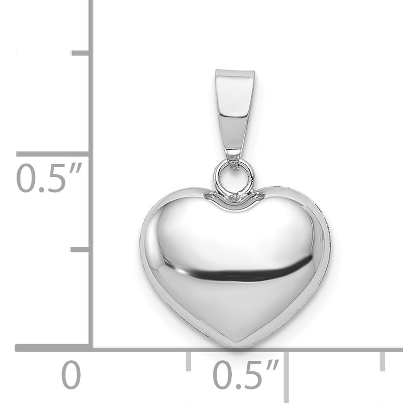 14k White Gold 3D Puffed Heart Pendant