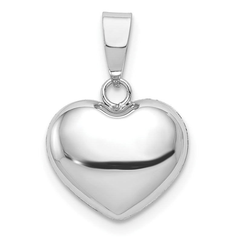 14k White Gold 3D Puffed Heart Pendant