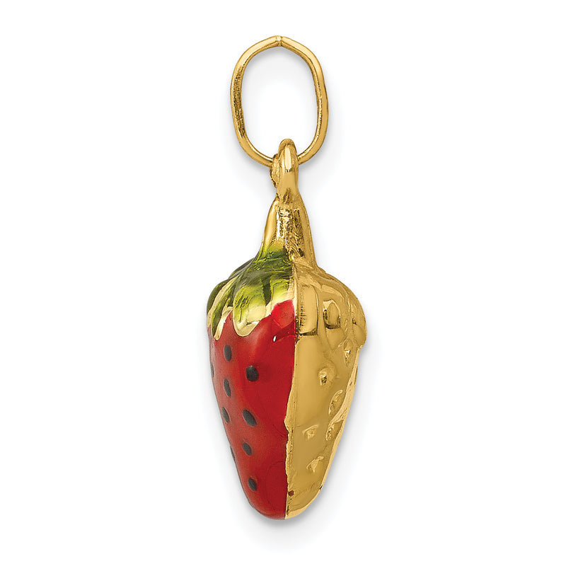 14k Enameled Puffed Strawberry Charm