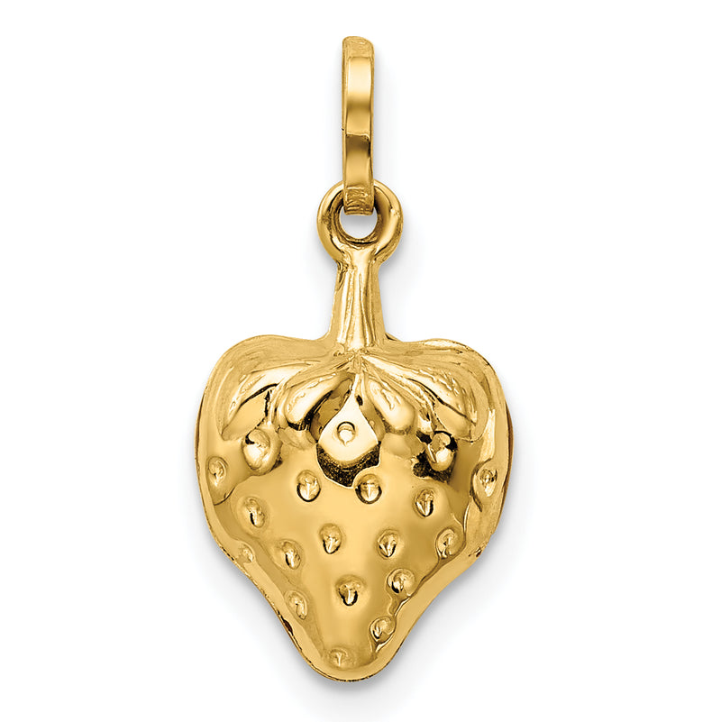 14k Enameled Puffed Strawberry Charm