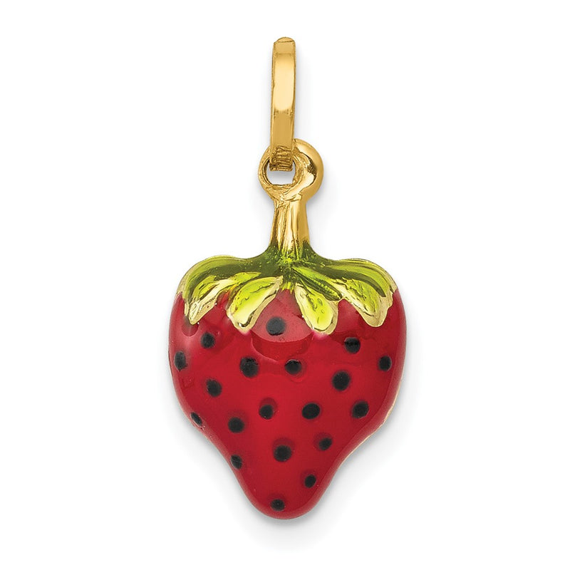 14k Enameled Puffed Strawberry Charm