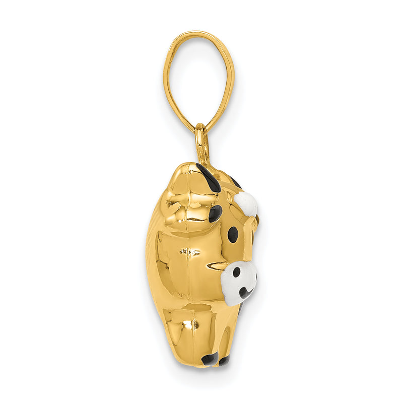 14k Enameled Cow Charm