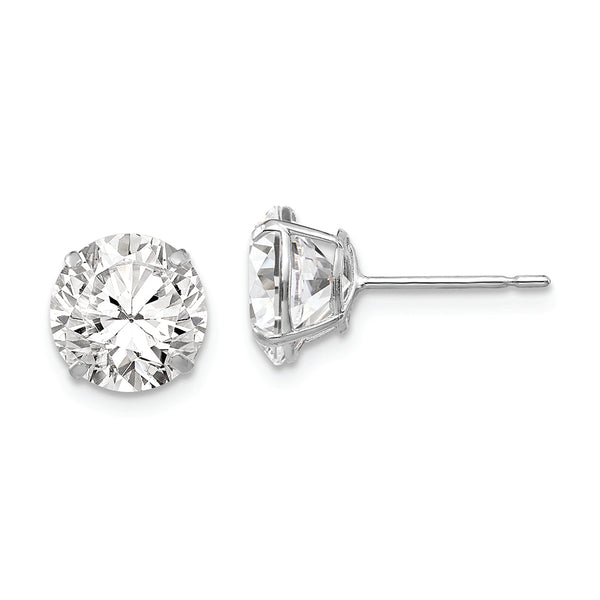 14k White Gold 8mm Round CZ Post Earrings