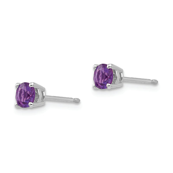 14k White Gold 4mm Amethyst Earrings