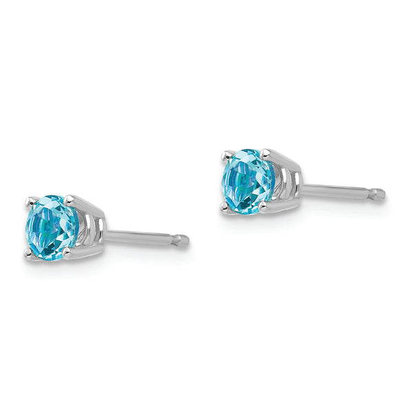 14k White Gold 4mm Blue Topaz Earrings