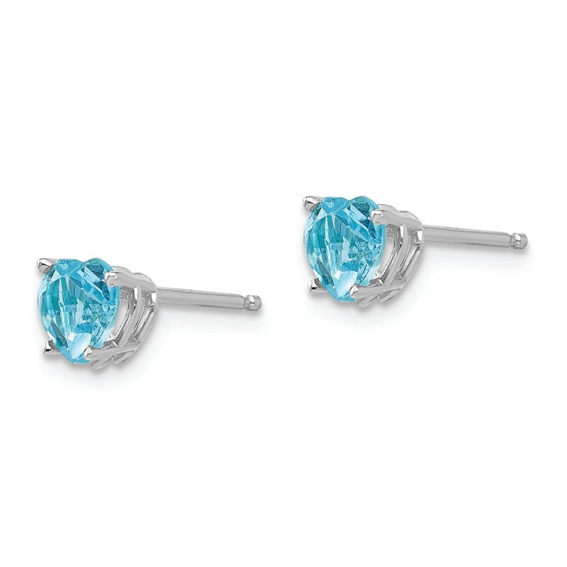 14k White Gold 5mm Heart Blue Topaz Earrings