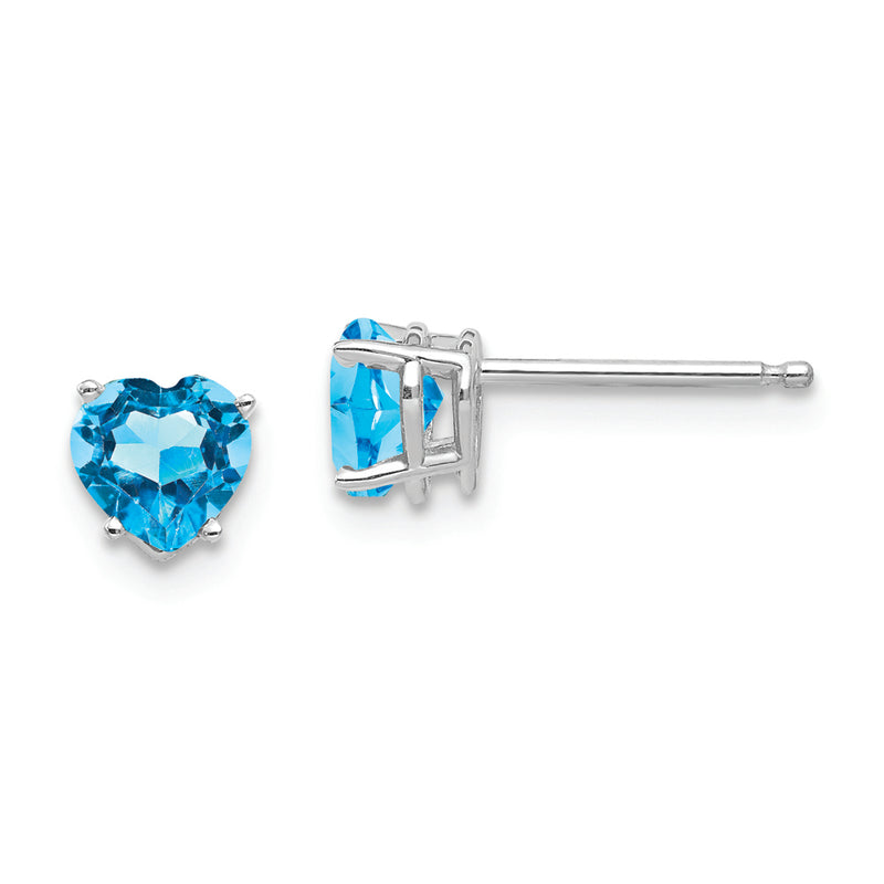 14k White Gold 5mm Heart Blue Topaz Earrings