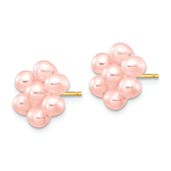 14k 3-4mm Pink Egg Freshwater Cultured Pearl Flower Earrings