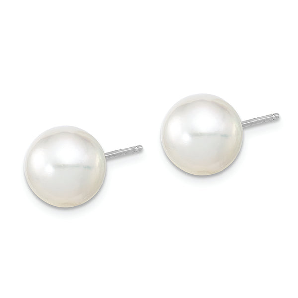 14K White Gold 9-10mm Round White Saltwater South Sea Pearl Earrings