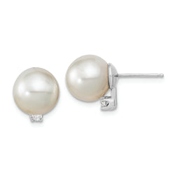 14KW 9-10mm Round White Saltwater South Sea Pearl and Diamond Earrings