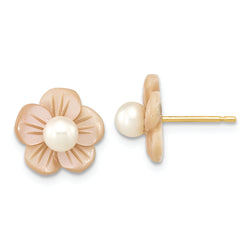 14K 3-4mm Round White FWC Pearl Pink MOP Flower Earrings